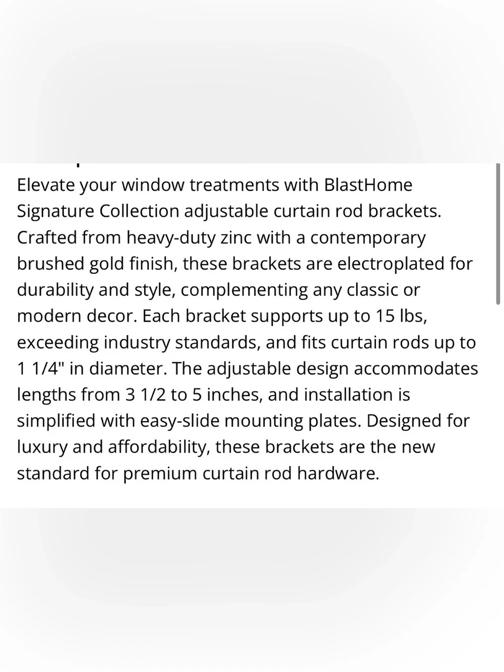 Heavy Duty Zinc Brackets for Curtain Rod - BRUSHED GOLD